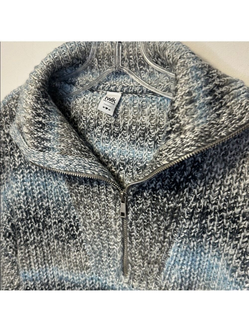 Twik by Simons Wool Blend Striped Relaxed Fit Quarter Zip Knit Sweater - Picture 3 of 10